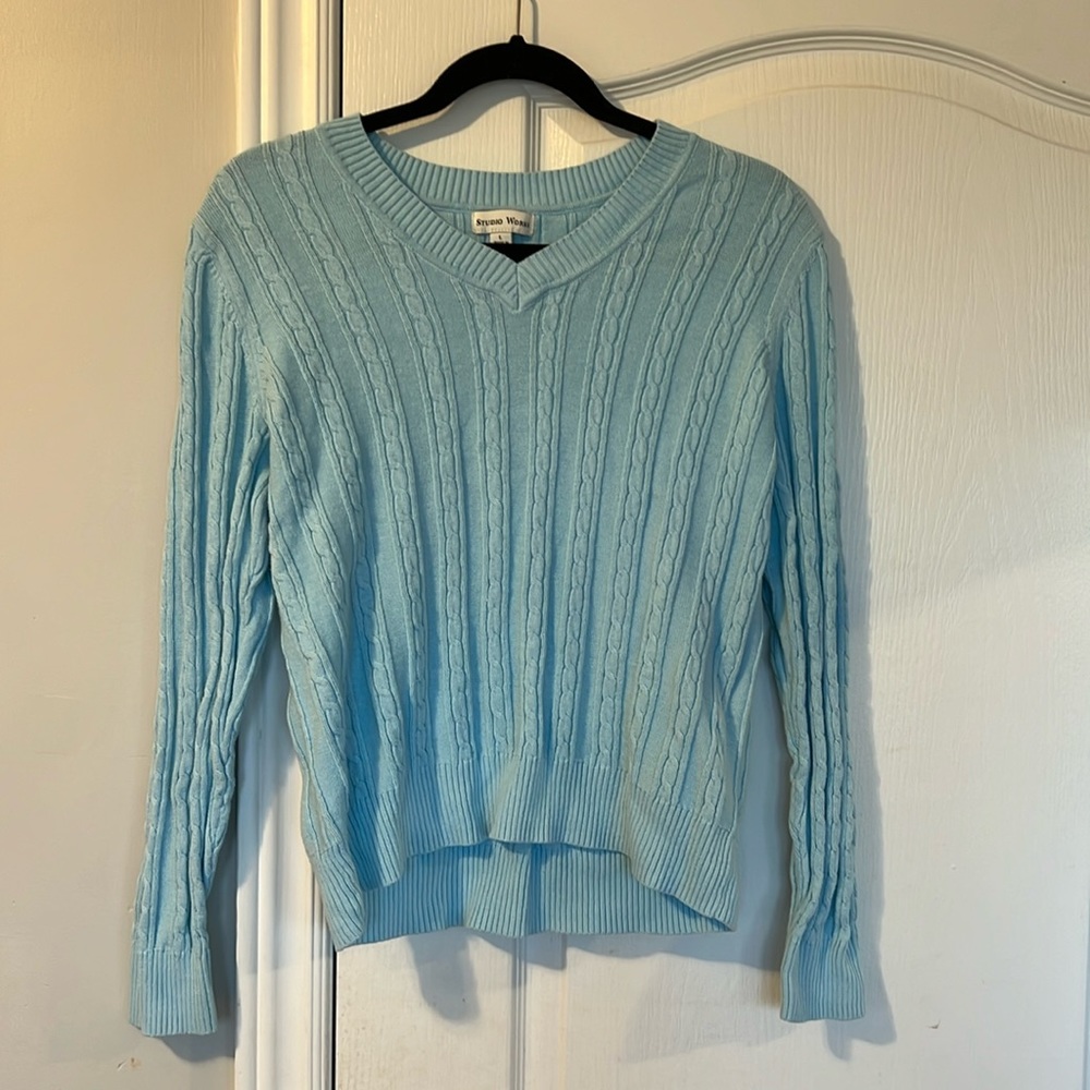 Studio Works Cable Knit Sweater Light Baby Blue L